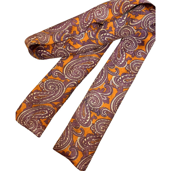 Paisley Scarf Gold Purple 72" x 4" Bow Tie Head Neck Classic Work Fashion - Picture 1 of 4